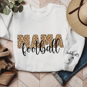 Personalized Leopard Print Football Mama Sweatshirt, Mom Game Day Shirt, Football Player Name Sweatshirt, Game Day Apparel
