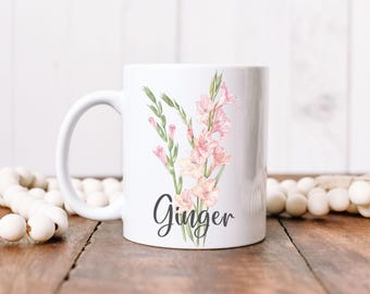 August Birth Flower Mug, Custom August Birthday Gift, Personalized Birth Flower Coffee Cup Gift, Gladiolus Mug, Birth Month Flower Gift