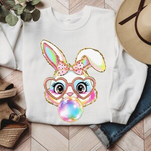 Funny Bubblegum Easter Bunny Sweatshirt, Easter Sweater for Mom, Bright Easter Bunny Crewneck, Silly Easter Sweatshirt for Her
