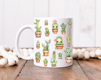 Cactus Mug, Plant Lover Gift, Cute Kawaii Style Cactus Coffee Cup, Cactus Coffee Mug, Stocking Stuffer, Gift for Cactus Lover, Cactus Gift