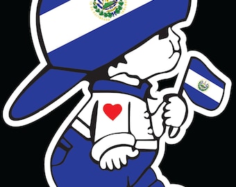 El Salvador Boy Decal Car Window Vinyl Sticker El Salvador flag with boy Sticker Monito Salvadoriandecal