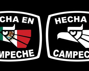 Hecha en Campeche letters Decal Car Window Laptop Flag Vinyl Sticker Mexico CAM Mexican Sticker, Trucking, Trokiando Trucks decal MX Mex