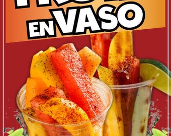 Fruta en Vaso Sticker Window Decal Truck Concession Vinyl Restaurant Wall poster Sticker Food Decal Fruit Signs