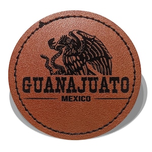Guanajuato Faux Leather Patch - Brown Leather Iron-On for Jackets, Vests Aguilar Mexican Flag Eagle Aguilar Mexicana GTO 2.5"