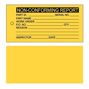 Yellow Tags Non-Conforming Report Tag,2.6" X 5.60" In, Pk 100 NCR