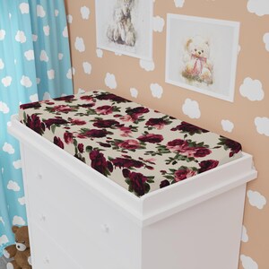 Blush and Burgundy Rose Collection -  Floral Baby Changing Pad Cover, Nursery Floral Pattern