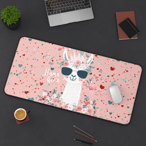 Coral Llama Desk Mat: Whimsical Office Decor, Work From Home