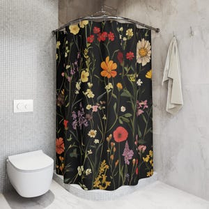 Cottagecore Floral Shower Curtain: Botanical Art Deco Bathroom Decor