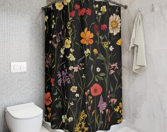 Cottagecore Floral Shower Curtain: Botanical Art Deco Bathroom Decor