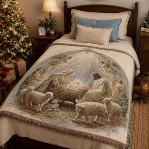 Nativity Woven Blanket 2 - Holiday Home Decor, Christmas Blanket, Religious Throw, Festive Tapestry, Seasonal Gift