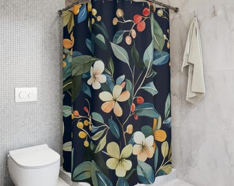 Blue Bohemian Floral Shower Curtain: Vintage Botanical Bath Decor
