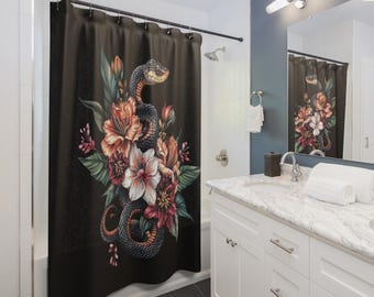 Gothic schwarze Schlange Blumen Duschvorhang: Gothic Dark Badezimmer Dekor