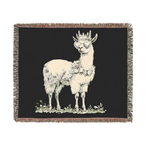 King Llama Woven Cotton Blanket: Animal Lover Home Decor