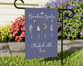 House Banner, Grandma's Garden 2 - Personalized Flag with Names and Flowers, Garden Flag, Outdoor Decor, Custom Yard Sign, Floral Garden,