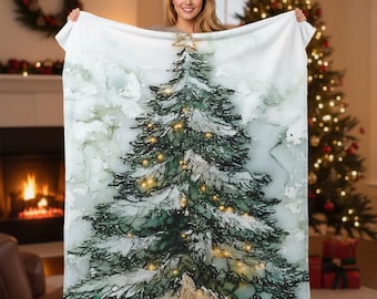 Sherpa Fleece Blanket Gorgeous Snow Covered Christmas Tree