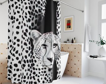 Weißer Leopard Print Duschvorhang: Modernes Safari Badezimmer Dekor
