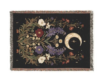 Kosmische bloemen geweven deken, gezellige woondecoratie, boho plaid, cadeau voor haar, hemelse deken, perfect voor de woonkamer, verjaardags- of kerstcadeau