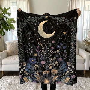Velveteen Plush Blanket Celestial Crescent Moon