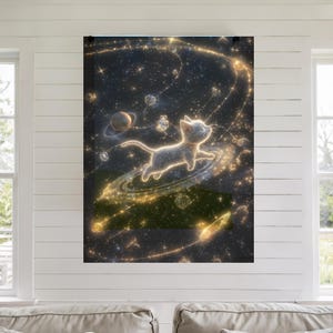 Celestial Cat Tapestry: Cosmic Galaxy Woven Wall Art