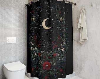 Celestial Wildflower Mandala Shower Curtain, Boho Bathroom Decor