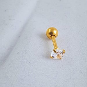 Crystal Flat Back Stud Earring | Hypoallergenic Gold Plated Titanium Tragus Piercing, Minimalist Jewelry Gifts