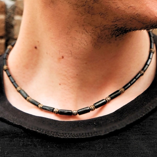 Wooden Beaded Choker Boho Necklaces - Black and Brown Chain Choker for Men - Short Necklace for Women - Unisex Ethnic Bohemian Jewelry Gifts