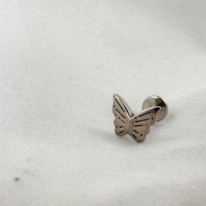 Butterfly Stud Earrings | Sİlver Plated Titanium Tragus Jewelry, Unisex Piercing Gifts