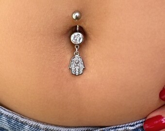 Hamsa bungelende navelring: navelpiercing van chirurgisch staal