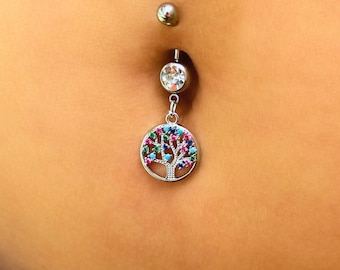 Navelpiercing Tree of Life: navelpiercing van chirurgisch staal