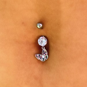 Butterfly Belly Button Rings | Surgical Steel Multicolor Gems Navel Piercing, Unique Girlfriend Jewelry Gifts