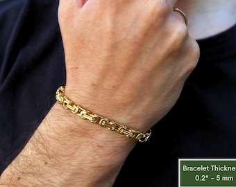 Viking Byzantine Gold Plated Stainless Steel Chain Bracelet for Men