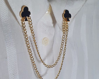 Broche de alfiler de cuello de trébol de moda unisex - Bisutería de cuello de cadena para hombres y mujeres - Broche de cuello de estilo vintage - Accesorio de camisa