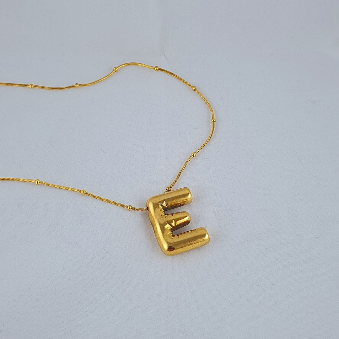 Gold Letter E Initial Necklace Bubble Gold Letter Necklace Gold Balloon ...