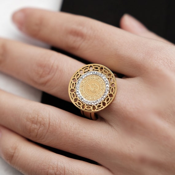 Large Coin Ring Gold Plated Stainless Steel Ring Handcrafted Jewelry Gifts for Her Etsy