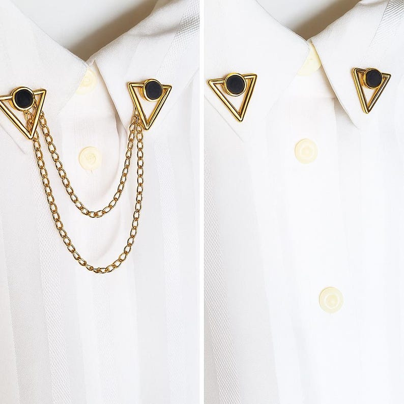 Triangle Collar Chain Pin, Gold Plated Costume Jewelry, Unisex Jewelry Gifts image 2