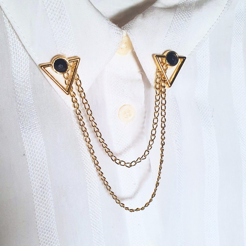 Triangle Collar Chain Pin, Gold Plated Costume Jewelry, Unisex Jewelry Gifts Gold
