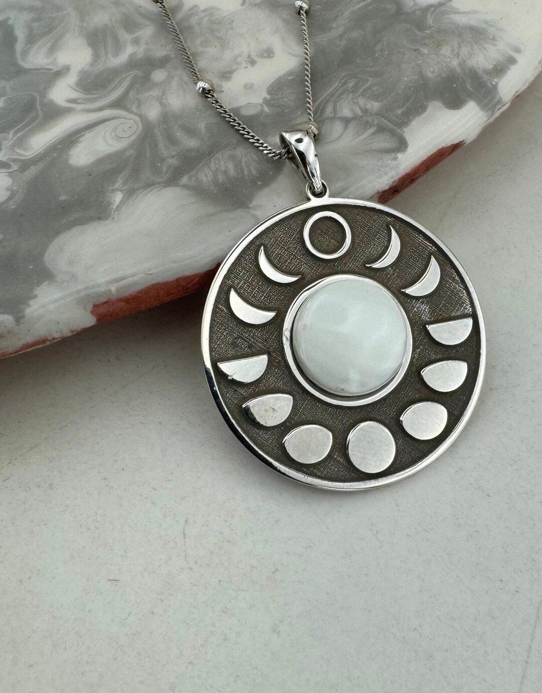 Moon Phase Necklace | 925 Sterling Silver Enamel Necklace, Celestial ...