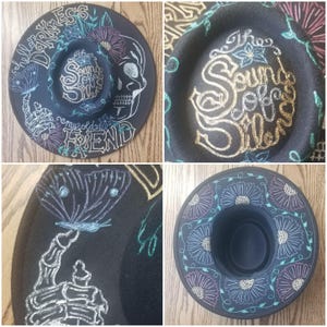 Hello Darkness Burned Floral Skull Wide Brim Rancher Hat