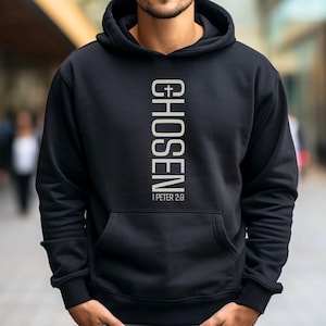 Moletom escolhido, camisa cristã da moda, moletom com versículo bíblico estético, suéter baseado na fé, presentes inspiradores, E7469, moletom com capuz da igreja
