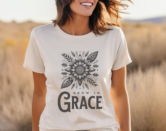 Grow in Grace Boho Christian Shirts Christian TShirts Bible Verse Shirt Trendy Christians T Shirt Jesus Apparel Faith Based Shirt Church Tee