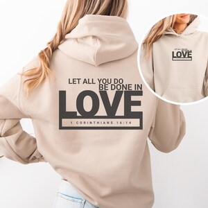 Trendy Christian Sweatshirt Merch, Words on Back Bible Verse Hoodie, Jesus Loves You, Aesthetic Women&#39;s Faith Apparel, Back to School Gift