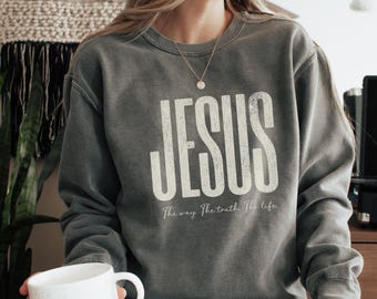 Jesus, vägen, sanningen, livet, tröja, religiös tröja för kvinnor, troströja, kristen tröja, bibelvers, Jesusälskare