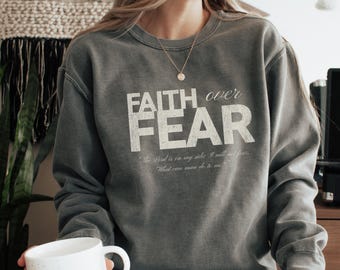 Faith Over Fear Christian Hoodie Bible Verse, Aesthetic Christian Sweatshirts, Jesus Hoodie, Church hoodie, Trendy Hoodie, Religious Hoodie