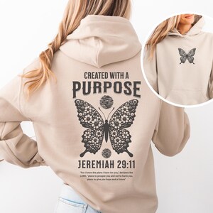 Created with a purpose Boho Christian Hoodie Bible Verse Christian Sweatshirts Jesus Hoodie Church hoodie Trendy Hoodie Religious Hoodie