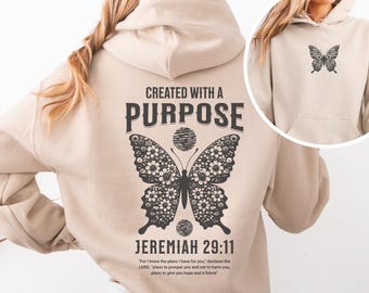 Erstellt mit einem Zweck Boho Christian Hoodie Bibel Vers Christian Sweatshirts Jesus Hoodie Kirche Hoodie Trendy Hoodie Religiöser Hoodie