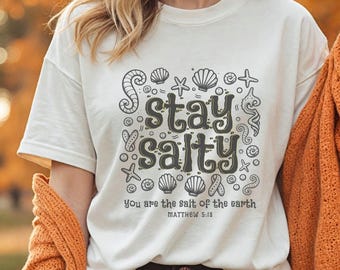 Camiseta religiosa Comfort Colors Camiseta Stay Salty Camiseta con versículo bíblico de Jesús Camiseta de fe Camiseta cristiana Camiseta de iglesia Camiseta de playa Camiseta de Dios