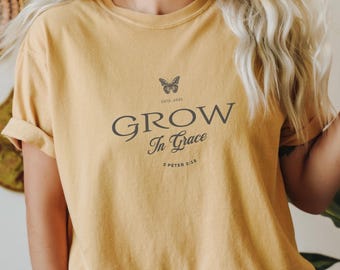 Christian Tee, Grow In Grace Shirt, Grow in Grace with Wildflowers, Christian Shirt, Religious Shirt, Bible Verse Shirt Church shirt Faith T