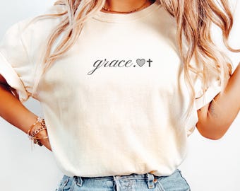 Grace shirt christelijk vrouwen grafisch T-shirt inspirerend geloof ontwerp christelijk tshirt geloof kleding kerk shirt groeien in genade shirt Jezus
