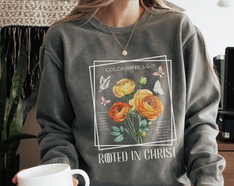 Rooted In Christ Hoodie, Christian Sweatshirt, Spiritual Sweatshirt, Faith Based Shirt, Christian Merch, Christian Streetwear, Church Shirt