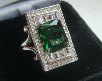 Art-Deco Antique Beautiful Design CZ Emerald Cut and Signity Diamond Ring, 9k GP, multiple sizes available ... new shop's offer, bargain